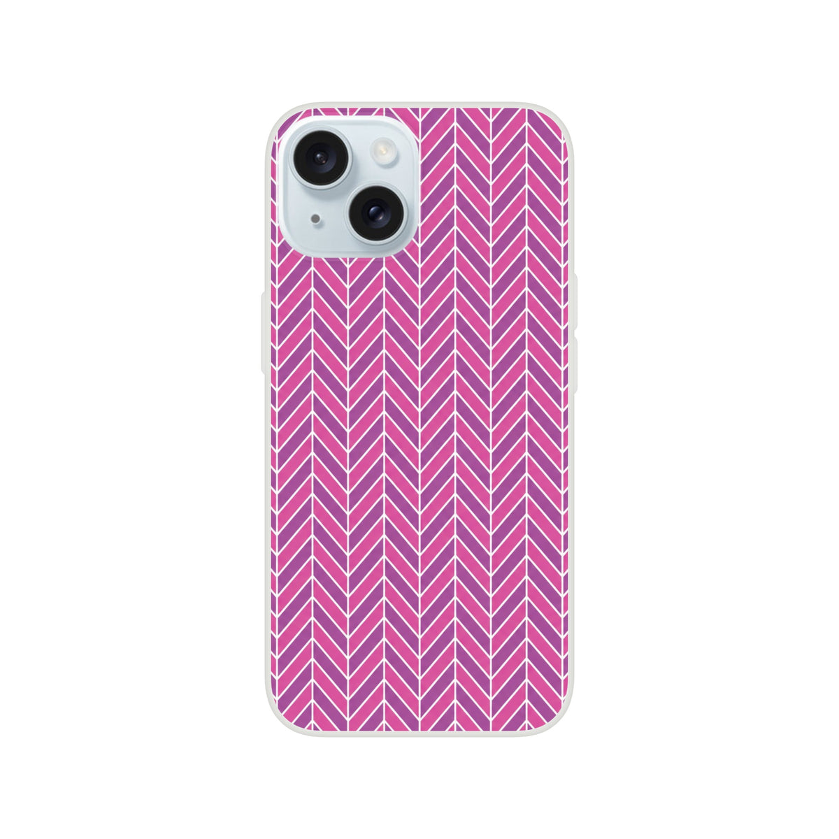 Pink herringbone geometric iPhone case with slim frosty transparent TPU design for models 13-16.
