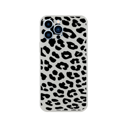 Retro snow leopard iPhone case for 13-16, gray animal-print phone cover.