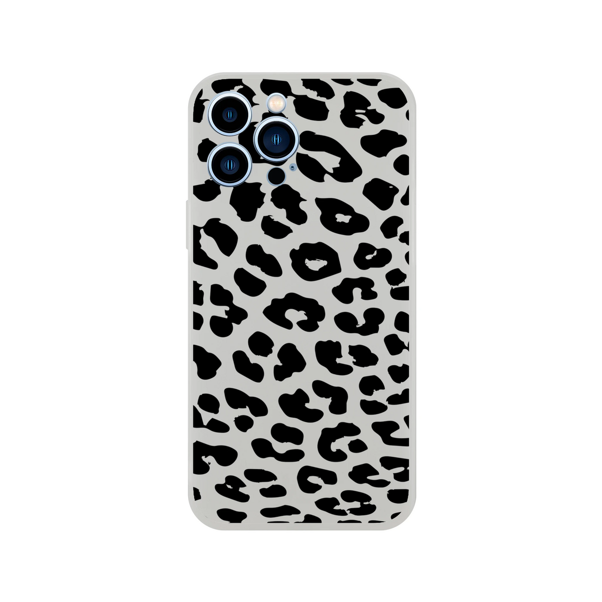 Retro snow leopard iPhone case for 13-16, gray animal-print phone cover.
