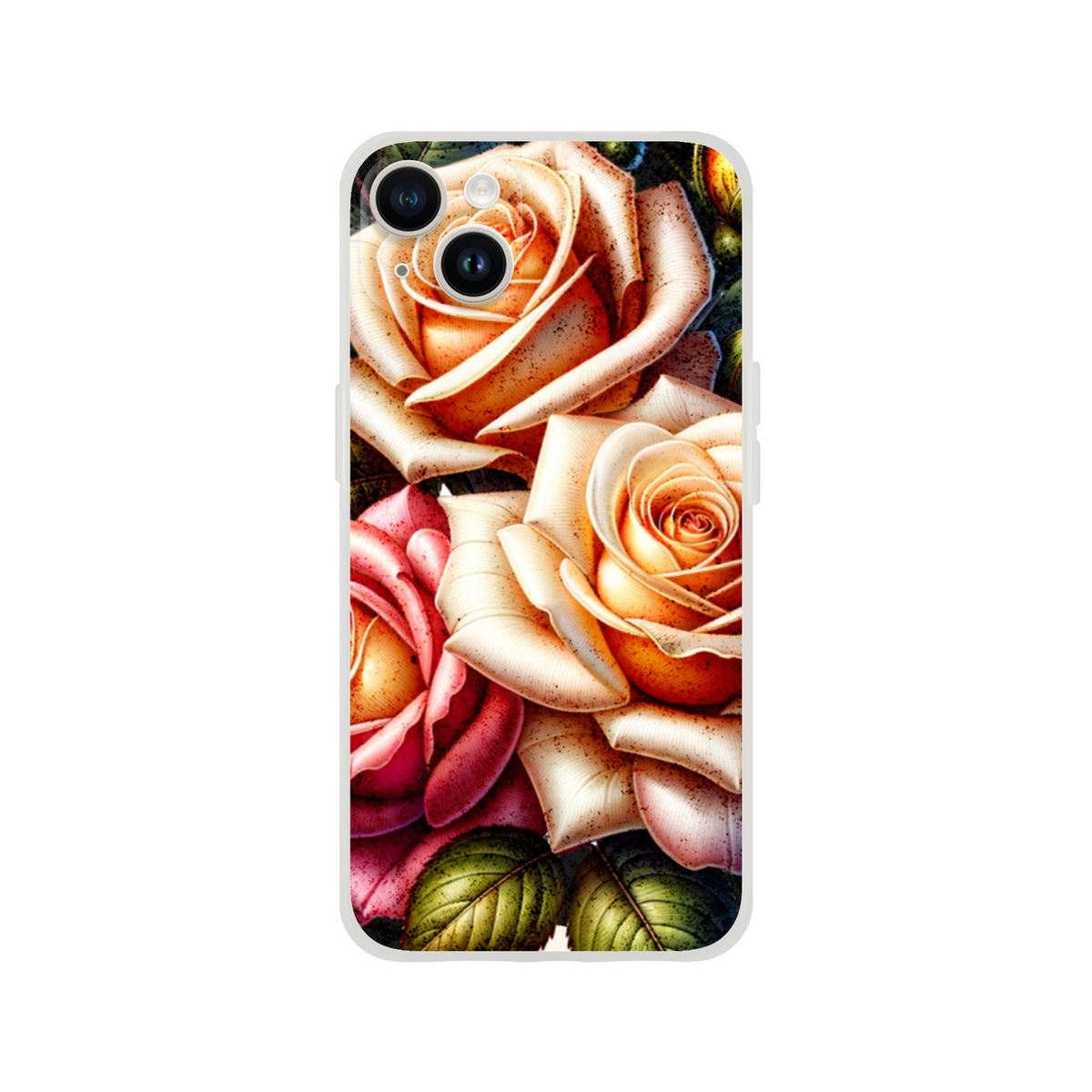 Roses floral iPhone case with vibrant rose bouquet design; slim protective cover for iPhone 16, 15, 14, 13.
