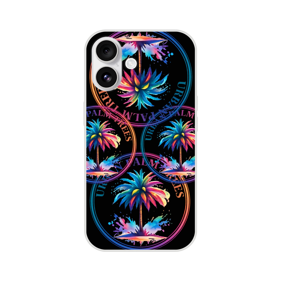 Urban Palm Trees iPhone Case (13-16) retro aesthetic matte slim TPU cover with palm-inspired design