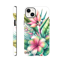 Tropical hibiscus and bird of paradise floral iPhone case with vibrant botanical print and impact-resistant protection for street style.