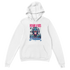 White 50/50 cotton-poly hoodie with pink and blue-accented monkey DJ graphic and Future Beats Evolution design.