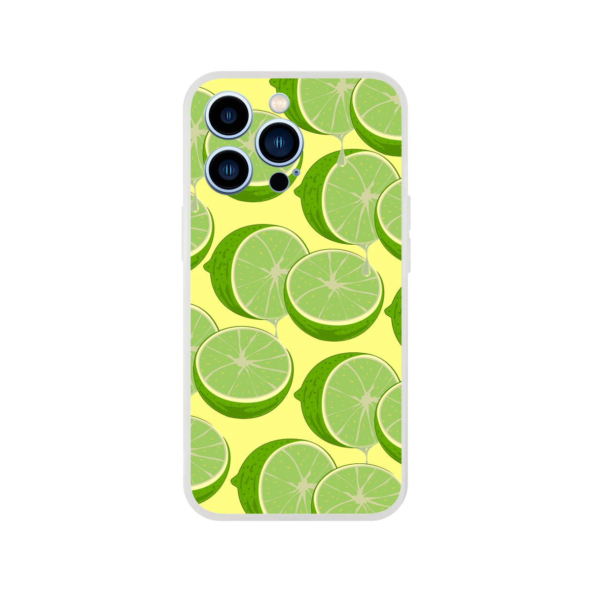 Cute lime-slice iPhone case for iPhone 13-16 with bright yellow background and vibrant lime print.
