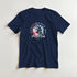 Navy blue men's graphic T-shirt with Statue of Liberty in a patriotic circle, Independence Day, America, 4th July.