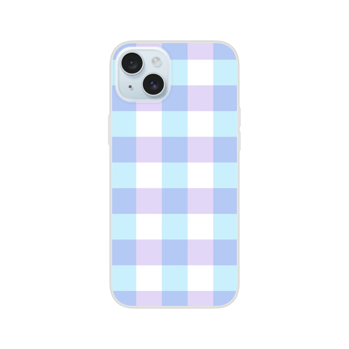 Blue pastel gingham checkered iPhone case for iPhone 13–16, slim flexible shell with vibrant print.