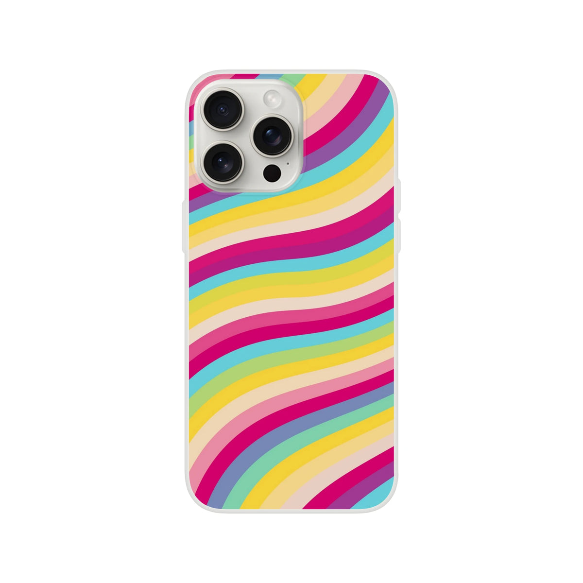 Groovy Rainbow Wave iPhone case with pastel rainbow swirl pattern for iPhone 13-16, slim matte cover.