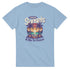 Light blue Mai Tai Dreams women's graphic tee in soft cotton blend with tropical sunset, palm trees, beach chairs.