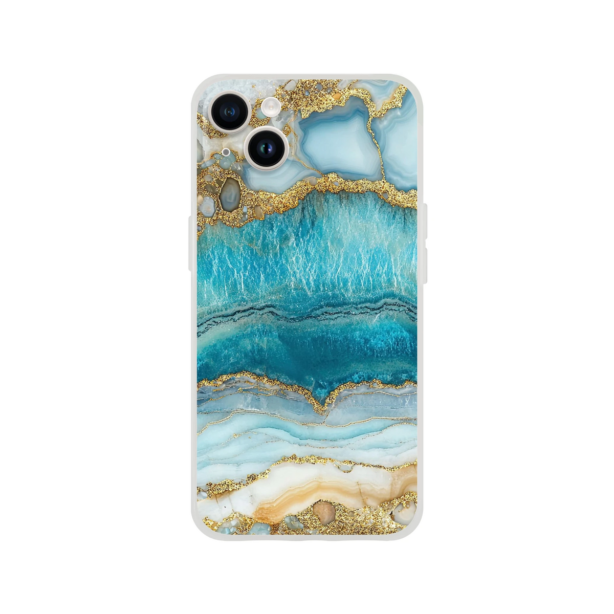 Blue and gold marble iPhone case for iPhone 13–16 with luxury ocean agate design