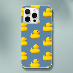 Blue rubber duck iPhone case for iPhone 13–16 with bold yellow duck print and smooth matte finish.