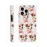 Tough protective dog-print phone case with pink bow and wraparound print on back and sides for iPhone 16/15/14/13