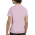 Back view of a pink cotton-blend short-sleeve men's T-shirt on a model.