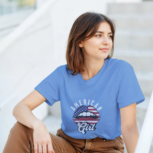 Urban Palm Trees
Women's American Girl Graphic T-Shirt - Soft Cotton Blend Tee in Blue, Grey, Pink, Black | Sizes S-5XL