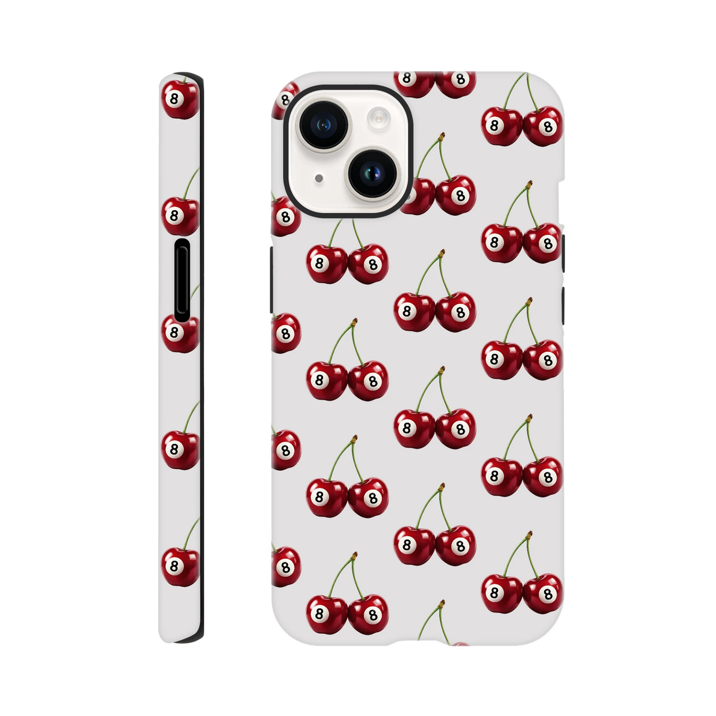 Lucky Cherries tough protective iPhone case with glossy finish and wraparound cherry print for iPhone 16–13