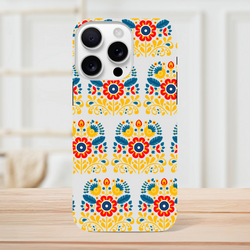 Floral tough protective iPhone case with wraparound print for iPhone 16, 15, 14, 13, dual-layer, glossy finish.