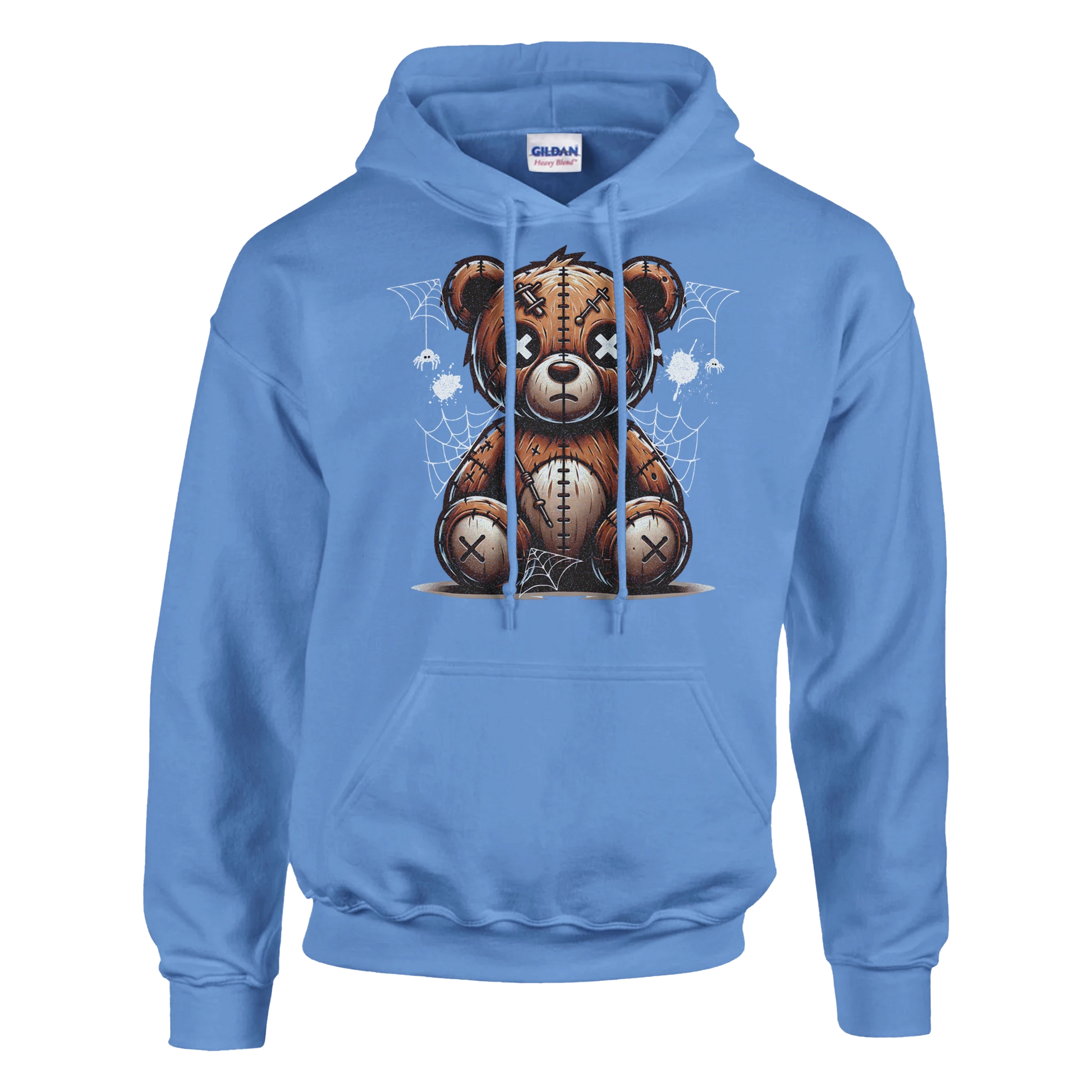 Blue men's teddy bear hoodie on a white background