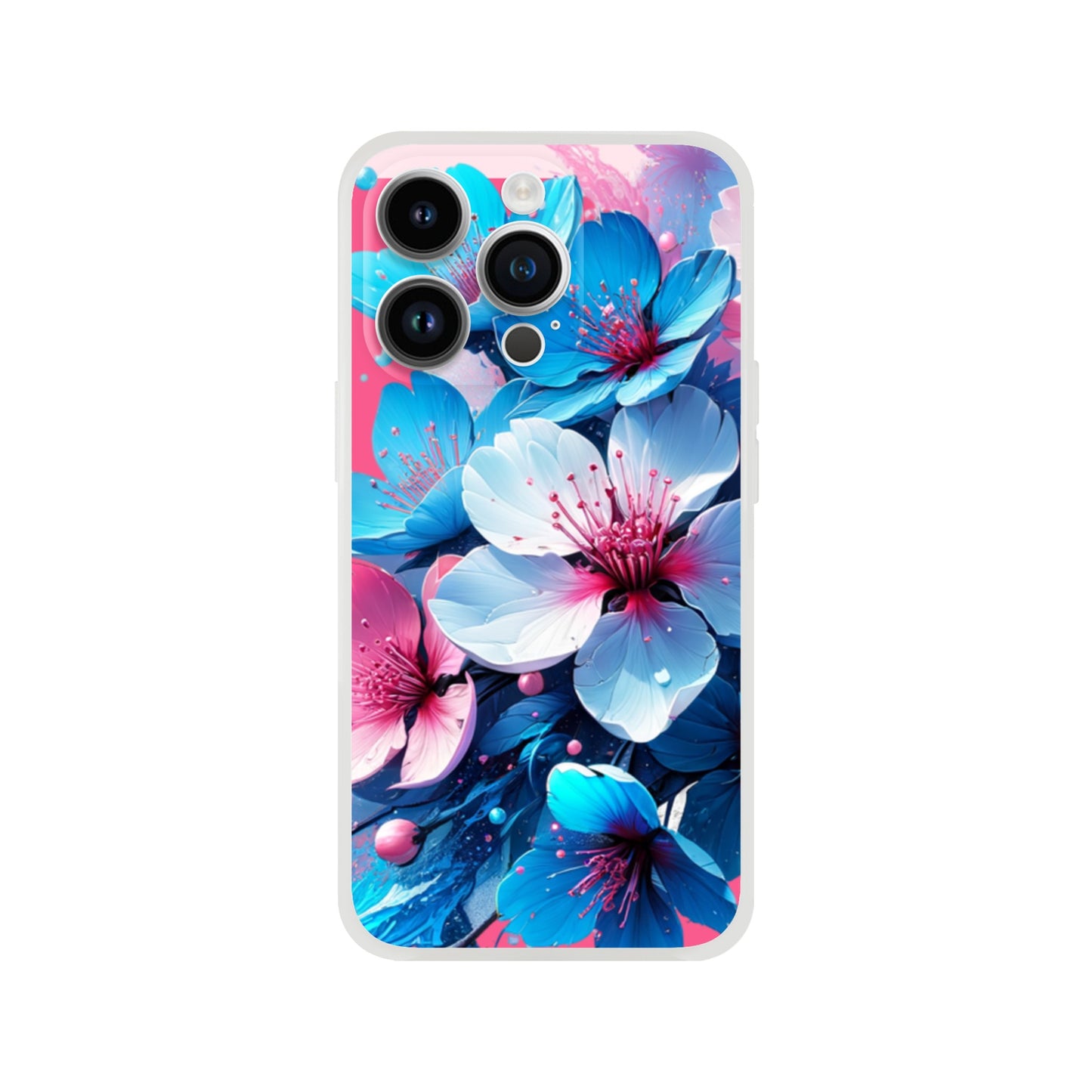 iPhone case with blue and pink floral design on a white background 16
