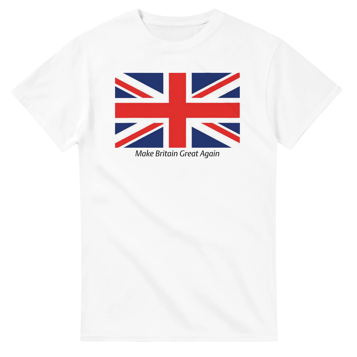 Union Jack Make Britain Great Again slogan men's graphic T-shirt, soft cotton blend, sizes S-XL.