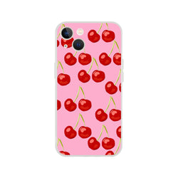 Cherry-pattern pink iPhone case for 13-16, slim matte cover with shock-absorbent protection