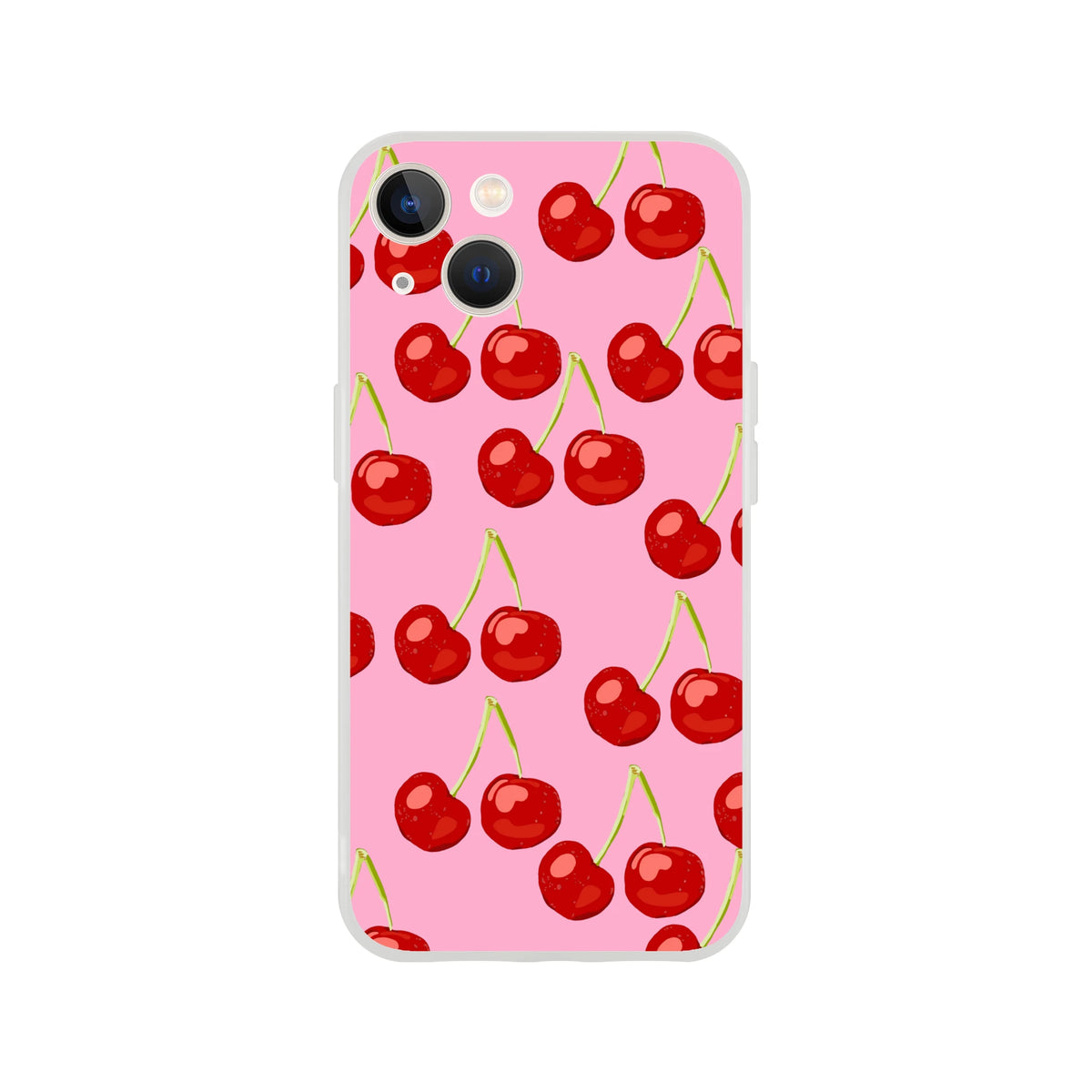 Cherry-pattern pink iPhone case for 13-16, slim matte cover with shock-absorbent protection