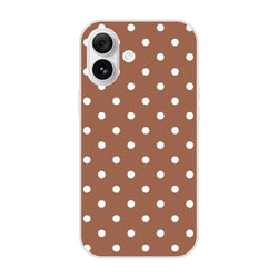 Retro brown & white polka dot iPhone case with matte finish. Slim TPU cover for shock absorbtion and smudge resistance on iPhone 13-16.