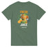 Fresh Juice women's graphic T-shirt in green cotton blend with orange juice can, citrus slices and mint splash.