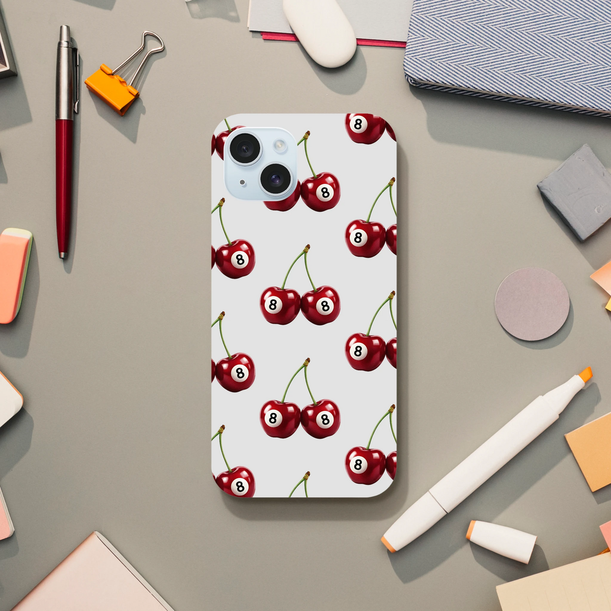 Cute Cherries iPhone Case 13-16 | Retro Aesthetic Tough Phone Cover | Urban Palm Trees