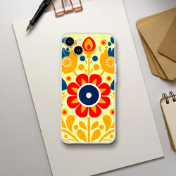 Vintage floral iPhone case (13–16) with retro aesthetic, slim matte finish and bold botanical pattern.