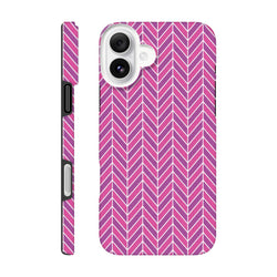 Pink herringbone geometric iPhone case with tough dual-layer protection, shock-absorbing TPU, and reinforced frame for daily impact resistance.