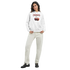 Woman modeling a white Y2K cherries hoodie with bold cherry print for retro cozy streetwear.
