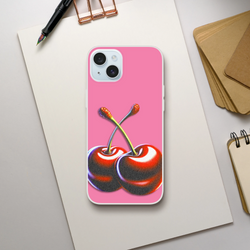 Retro Cherries iPhone Case for iPhone 13–16, pink with cherry artwork and matte finish.