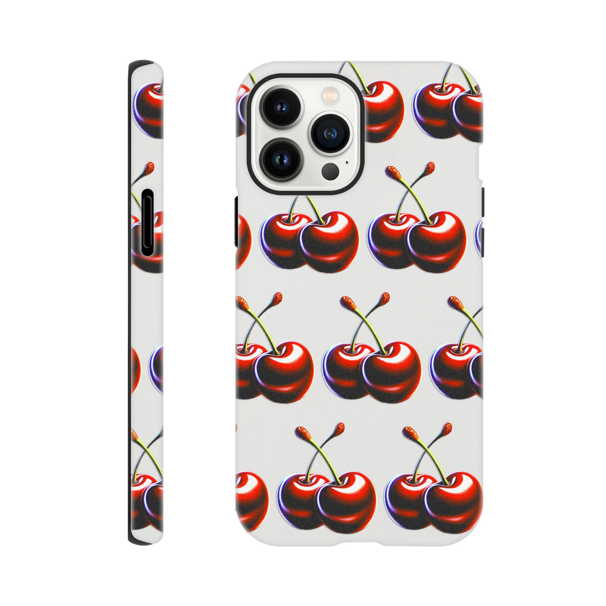 Cherries wraparound print tough protective iPhone case for iPhone 16 15 14 13, dual-layer glossy protection