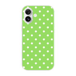 Retro green and white polka dot iPhone phone case with matte finish and shock-absorbing protection for models 13-16.