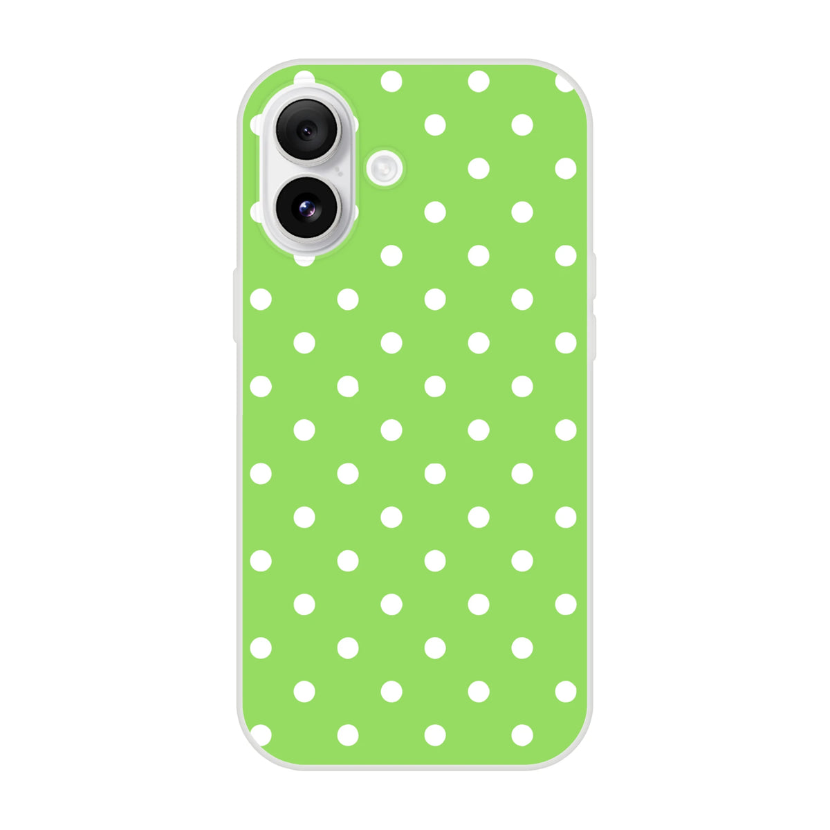Retro green and white polka dot iPhone phone case with matte finish and shock-absorbing protection for models 13-16.