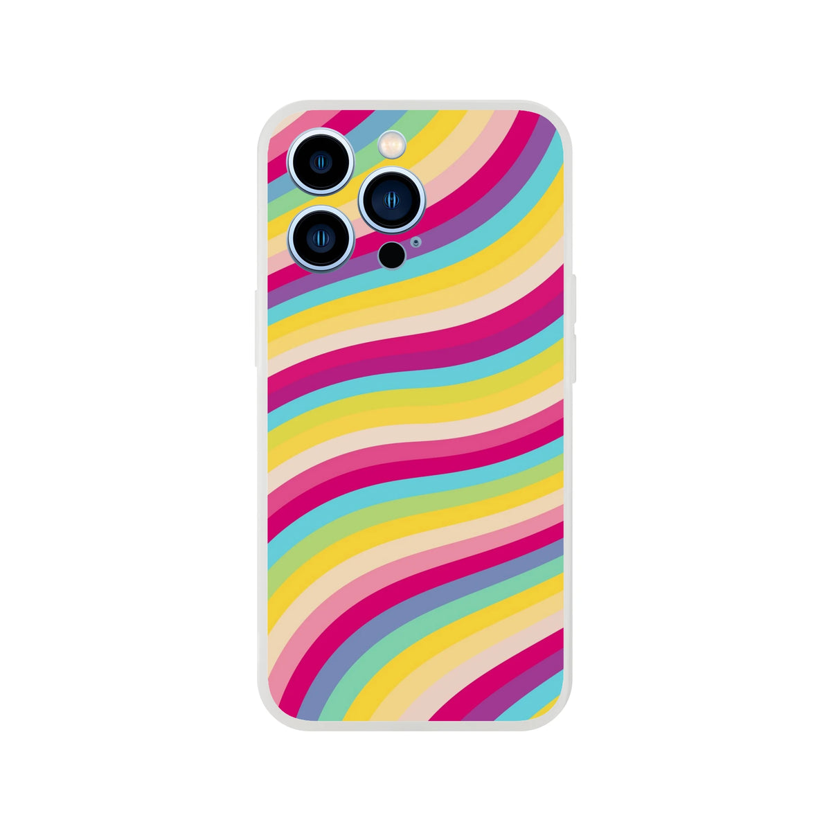 Groovy Rainbow Wave iPhone Case for iPhone 13–16, retro Y2K aesthetic with a slim, matte finish.