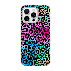 Rainbow leopard print iPhone case for iPhone 13-16 with slim matte finish and bold colors.