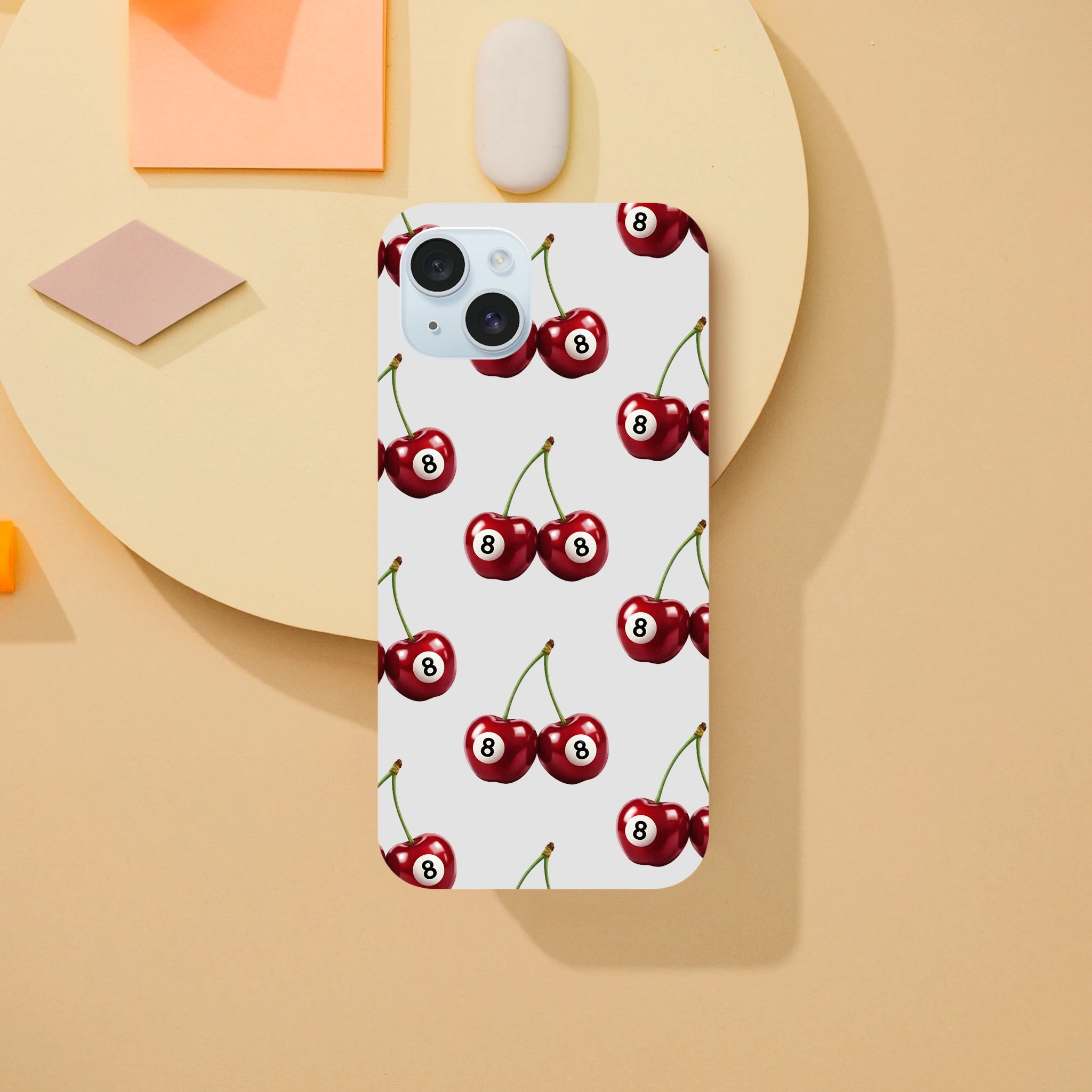Lucky Cherries phone case: dual-layer protective cover with wraparound cherry print for iPhone 16/15/14/13.