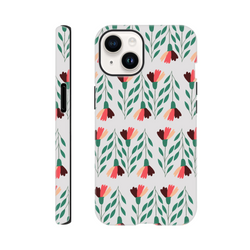 Floral wraparound tough protective phone case for iPhone 16/15/14/13 with glossy dual-layer finish.