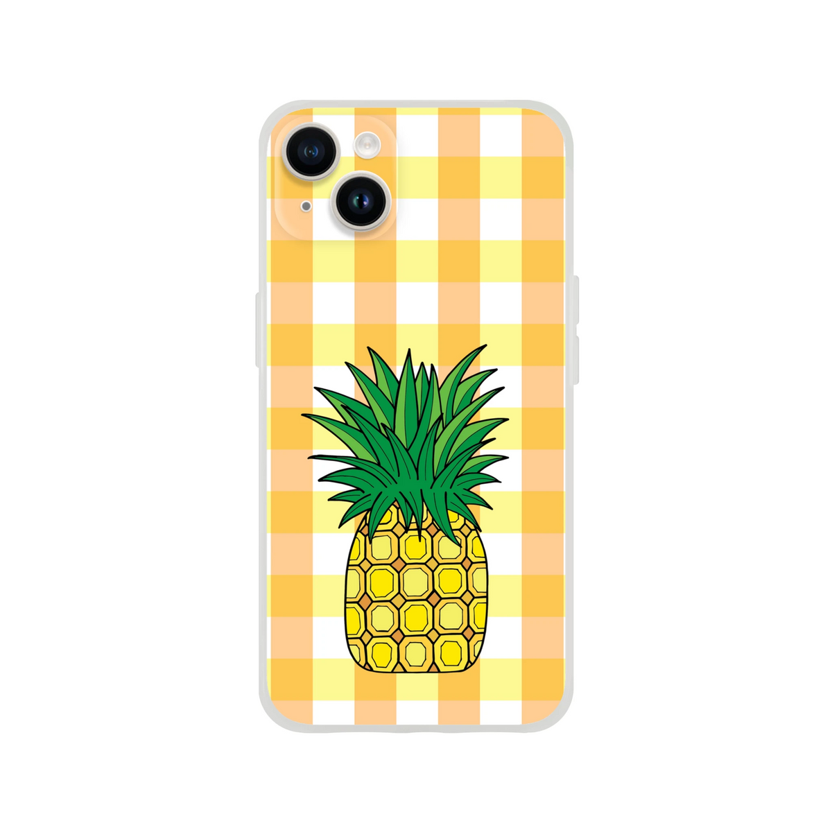Pineapple gingham iPhone case for iPhone 13–16 with a yellow-orange checkered pattern and pineapple illustration.