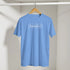 Blue tee on hanger with white rectangular RareFind logo print.