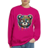 Pink teddy bear graphic sweatshirt with colorful graffiti-style bear and dripping paint details.