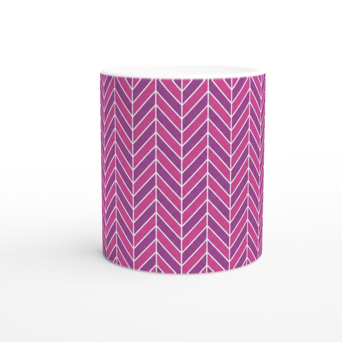 Pink herringbone ceramic mug with retro geometric pattern and smooth glaze, ideal for daily coffee or tea.