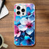 Blossom floral iPhone case, slim TPU cover with pastel blue and pink flowers for iPhone 16–13.