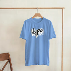 Blue Hype men's graphic T-shirt with bold white logo on front, cotton blend, sizes S to XL.