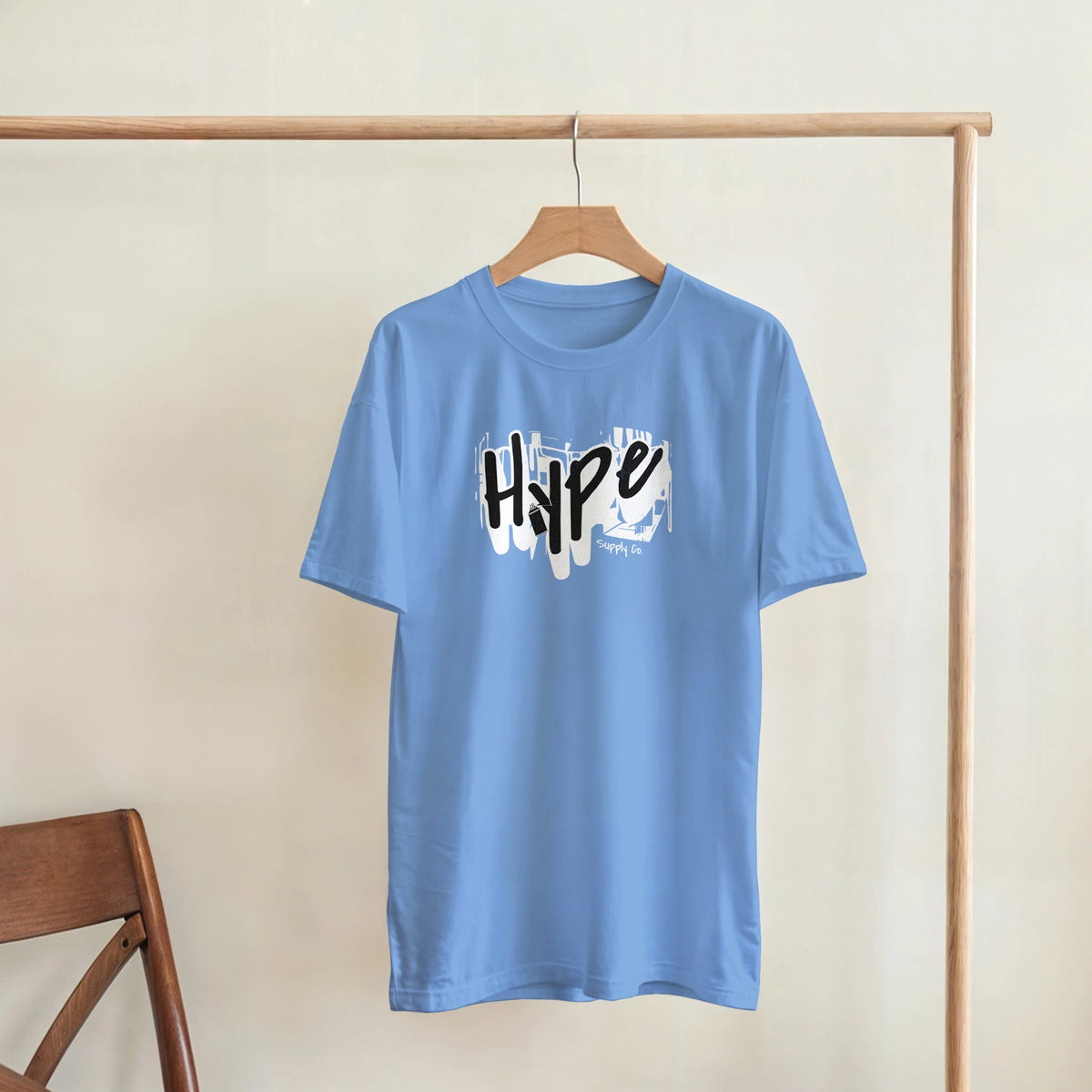 Blue Hype men's graphic T-shirt with bold white logo on front, cotton blend, sizes S to XL.