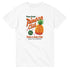 White women's soft cotton-blend T-shirt with a bright pineapple graphic and retro typography.