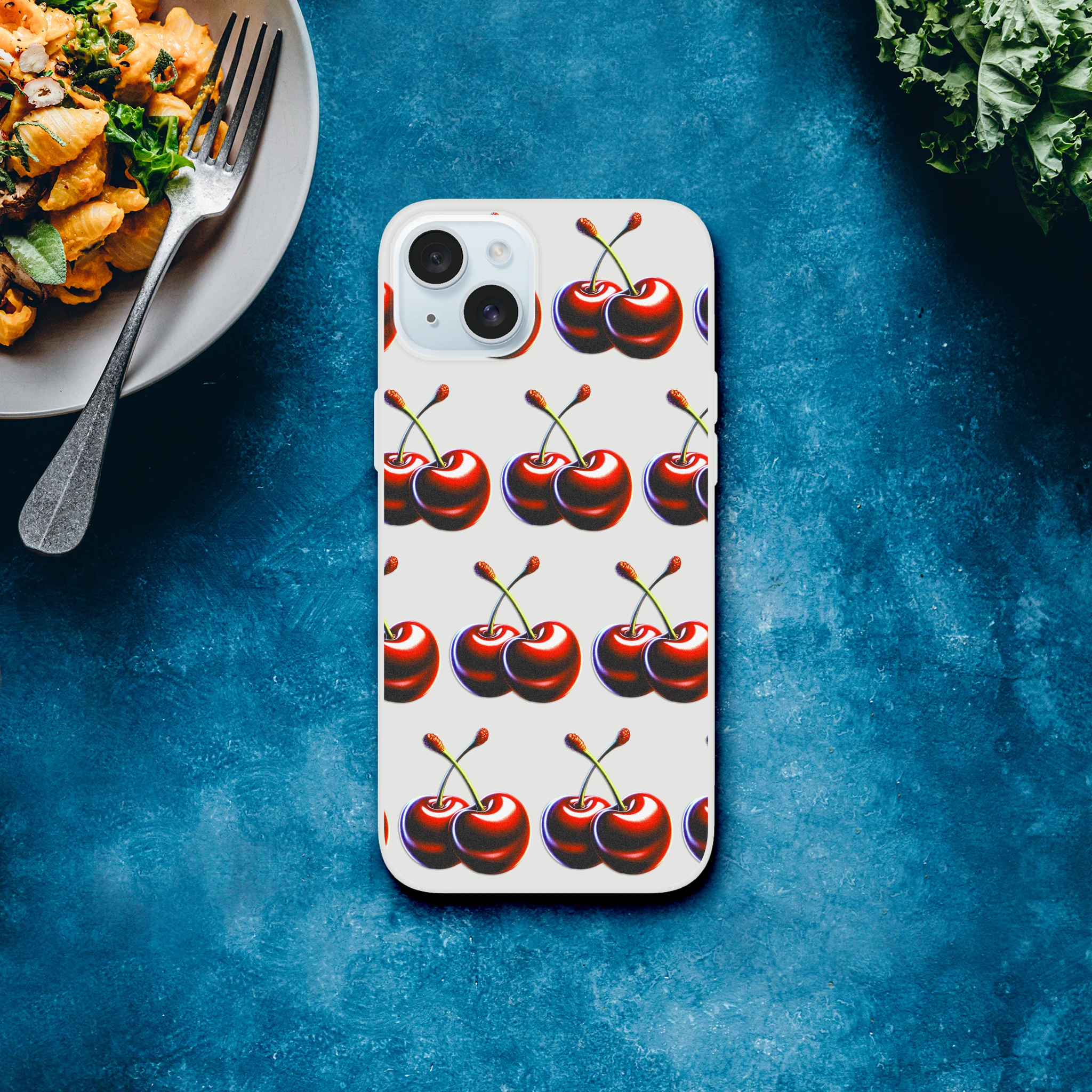 Cherries pattern slim protective iPhone case with frosted transparent finish for iPhone 13-16
