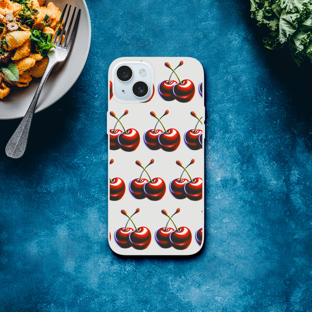 Cherries pattern slim protective iPhone case with frosted transparent finish for iPhone 13-16