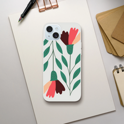 Floral Slim Protective Phone Case for iPhone 13-16 with frosted transparent texture and green leaves.
