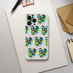 Transparent Chill Dog phone case with repeating sunglasses-wearing dog graphic and popsicle for iPhone 13-16.